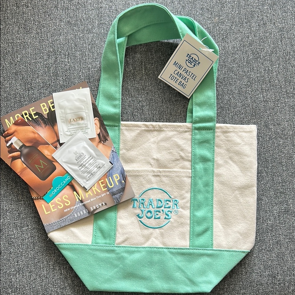 Trader Joe's Mint and Cream Tote Bag +samples